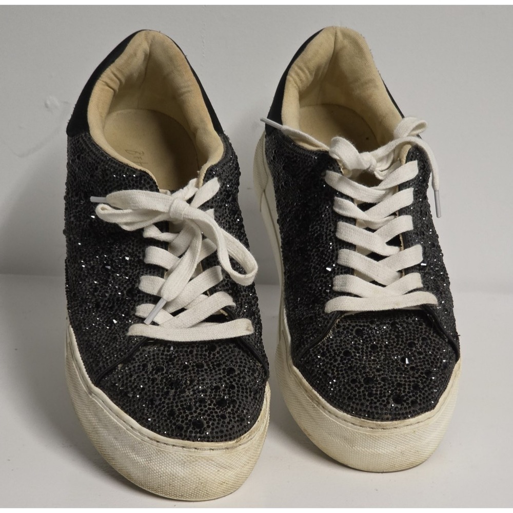 Betsey Johnson Womens Size 8.5 SB-BRET Rhinestone Glitter Black Low Top Sneakers
